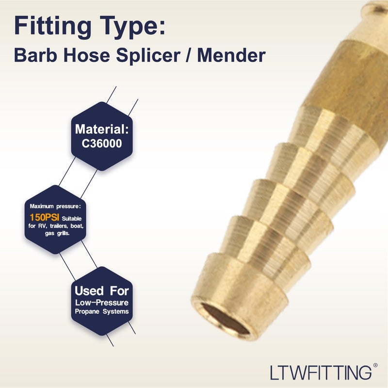 LTWFITTING Brass Barb Splicer Mender 1/4-Inch Hose ID Fitting for Vehicle Fuel System Heater System (Pack of 10) - Image 3